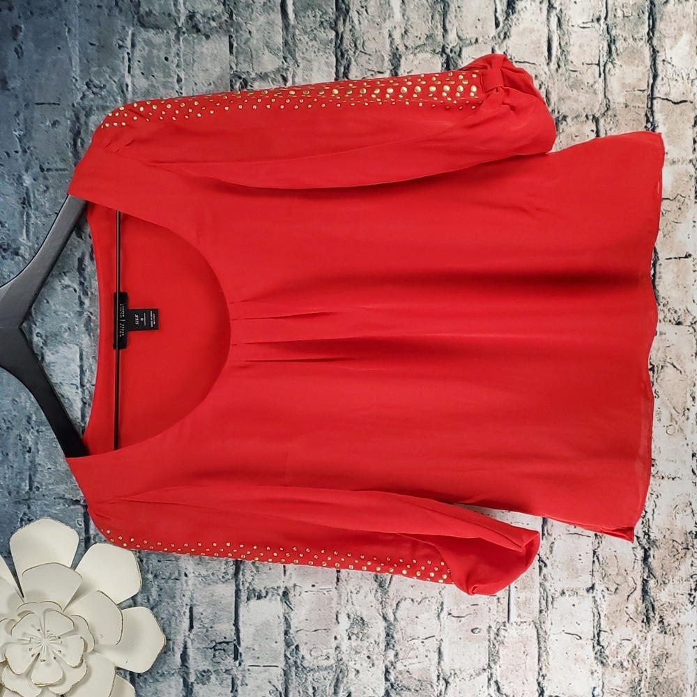 White House Black Market | Festive Luxe Red Silk Romantic Blouse